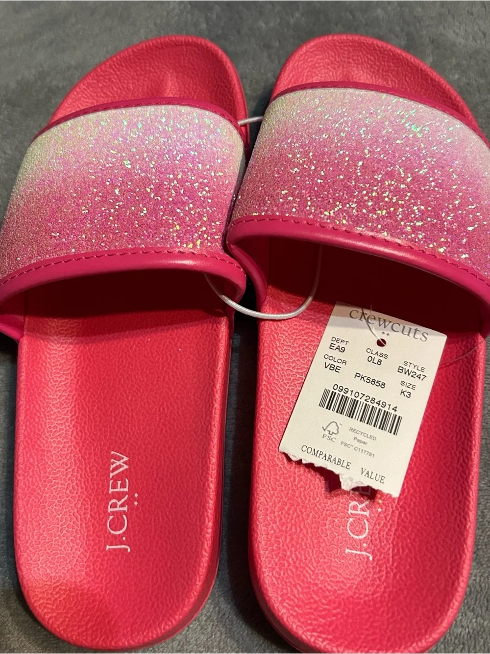 J. Crew Kids' Hot Pink Glitter Ombre Slide Sandals